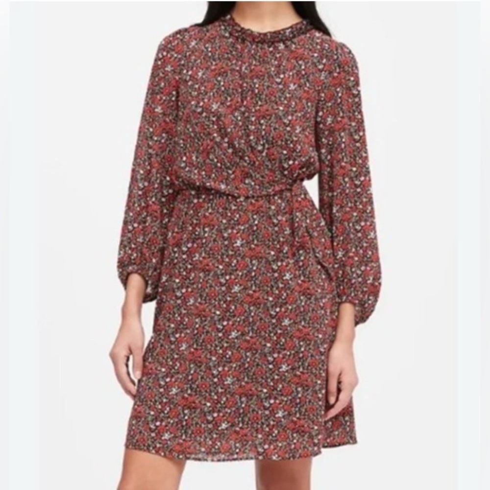 Banana Republic Floral Dress Sz 8 Red Long Sleeve Coquette NWT